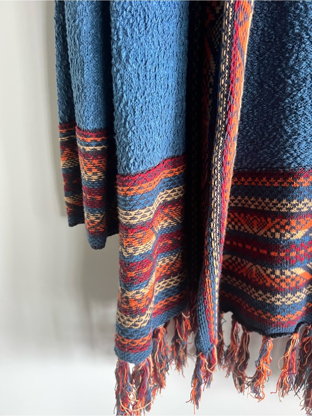Ruby Rd. Blue Open-Front Fringe Cardigan with Rust Trim - Picture 2 of 4